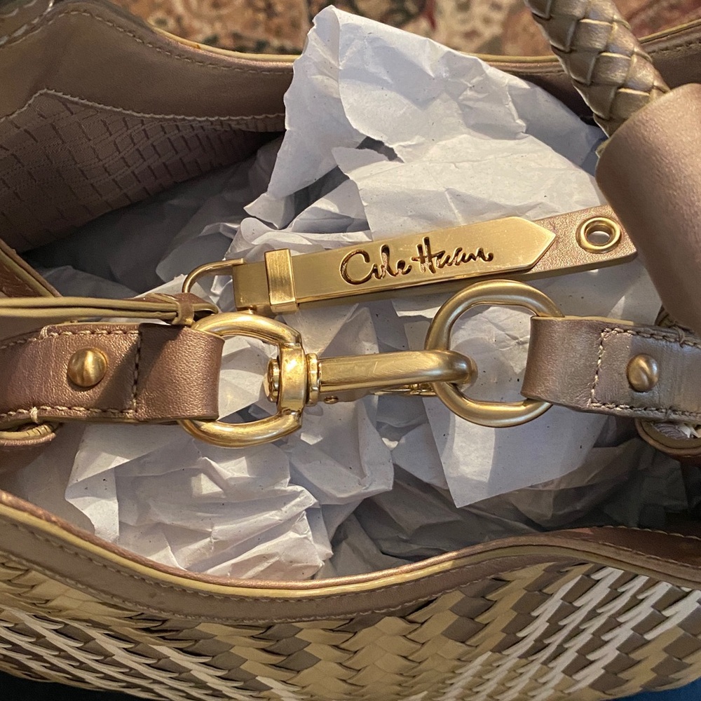 Cole Haan purse bag, satchel, metallic earthtones, new trending braided handles - Picture 14 of 14